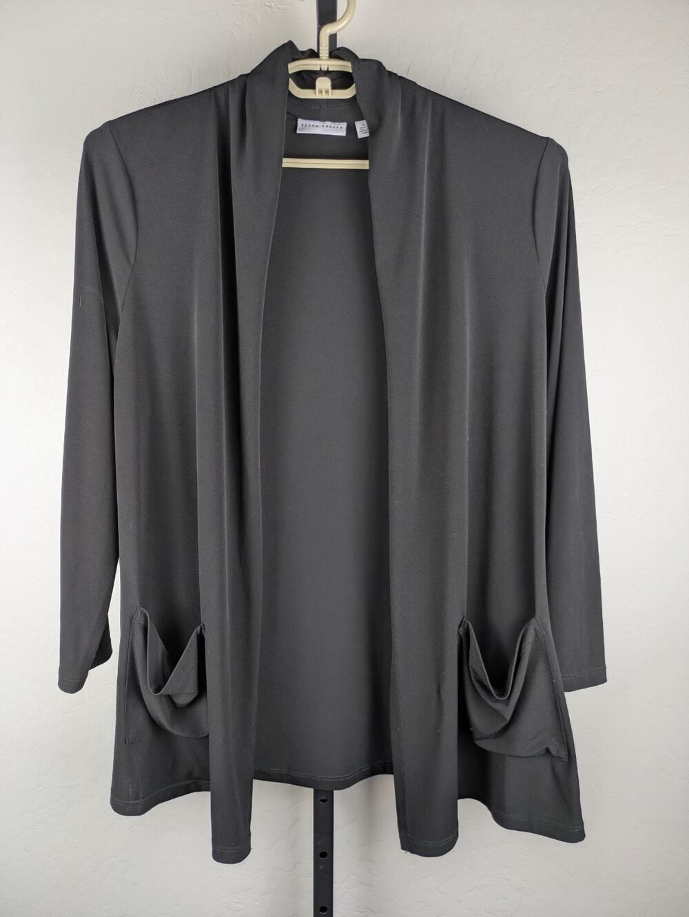 Susan Graver black Liquid Knit Long Sleeve Cardigan longer length
